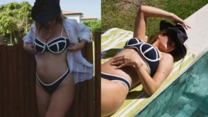 Lore Improta exibe barrigão de grávida hoje na praia